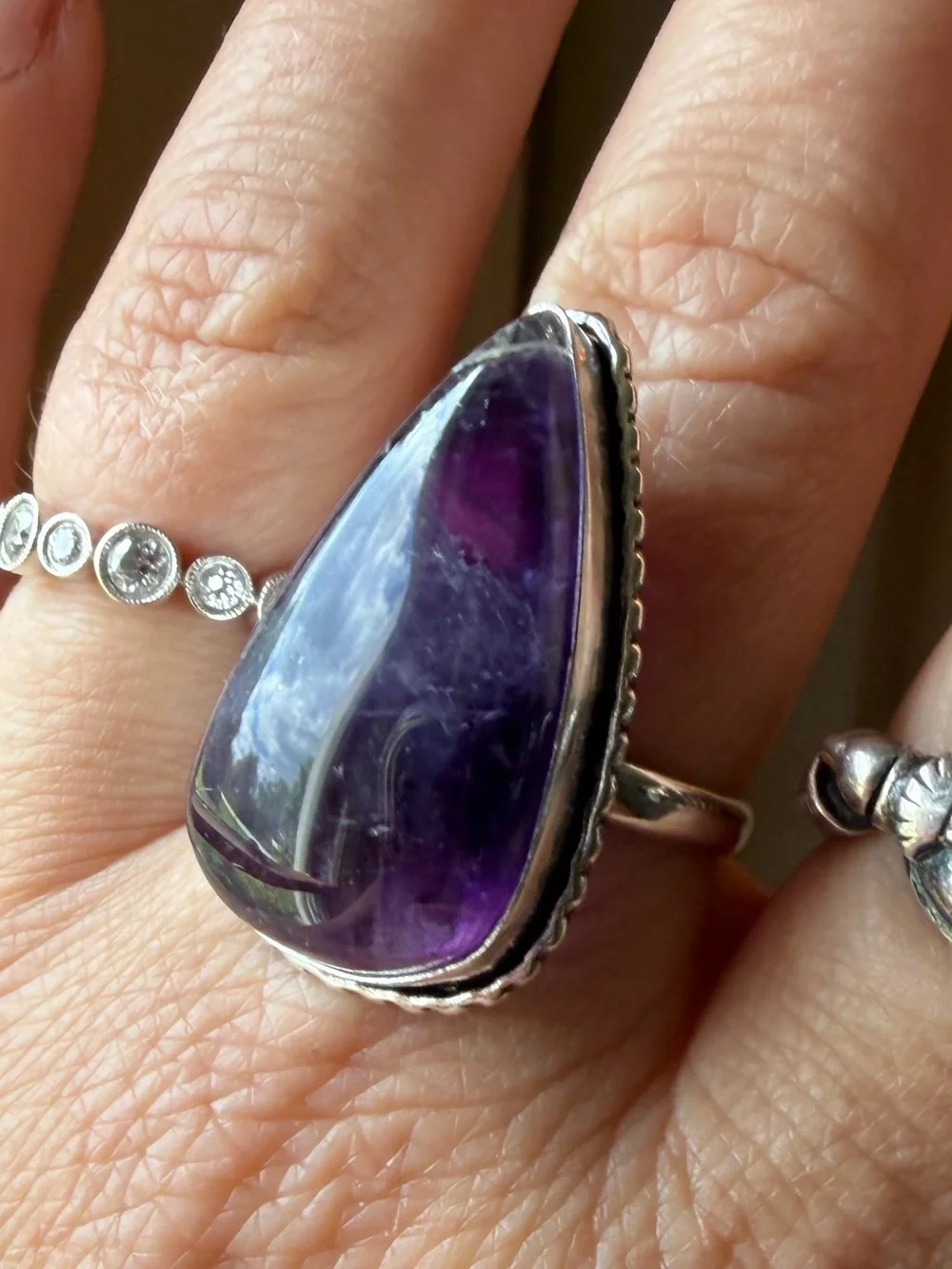Genuine Amethyst Teardrop Large Statement Ring 9